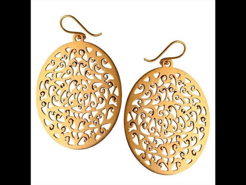 Messing Ohrringe oval groß Schnörkel Linien Haken Verschluss antik golden Tribal Ohrhänger - chic - net.de