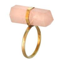 Load image into Gallery viewer, Messing Ring golden Edelstein Rosenquarz rosé Stiftform glatt geschliffen antik - chic - net.de
