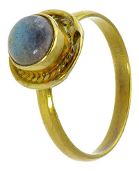 Load image into Gallery viewer, Messing Ringe Labradorit rund Zopf Rand antik golden nickelfrei Tribal Schmuck Steinringe - chic - net.de
