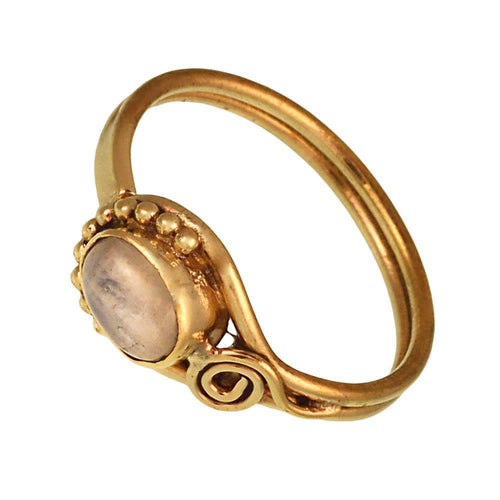 Messing Ringe Mondstein oval Halbkreis Kugeln Spirale antik golden nickelfrei Tribal schmal - chic - net.de