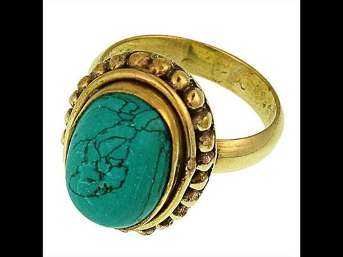 Messing Ringe Türkis 16 mm oval Kugel Rand antik golden nickelfrei oxidiert Tribal Schmuck - chic - net.de