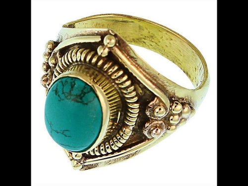 Messing Ringe Türkis oval Bögen Dreieck Feder breit antik gold nickelfrei oxidiert Tribal - chic - net.de