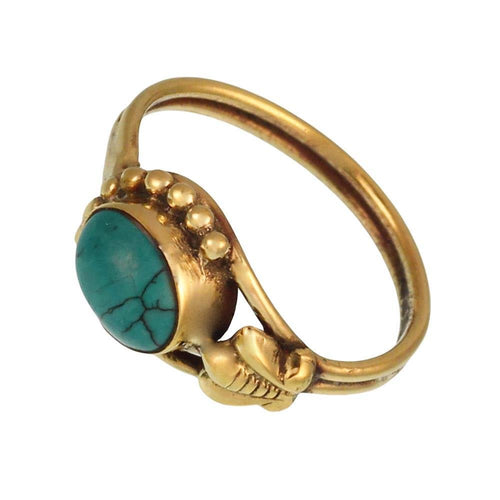 Messing Ringe Türkis oval Halbkreis Kugeln Muschel golden nickelfrei Tribal schmal - chic - net.de