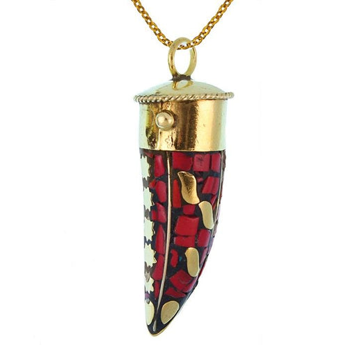Messing Rot Braun Anhänger Säbelzahn gold Mosaik Steine Stern Kette nickelfrei Stein Brass - chic - net.de