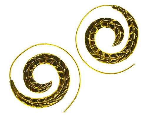 Messing Spirale Ohrringe Piercing Blattadern antik gold - chic - net.de