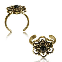 Load image into Gallery viewer, Messing Zehenring Onyx Blume golden antik verstellbar nickelfrei - chic - net.de

