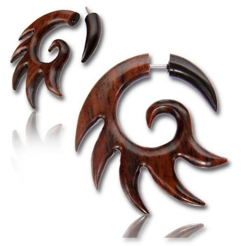 Narra Holz Tribal Fake Piercing Spirale Zacken Expander braun Organic Edelstahl 1 mm Ohrstecker - chic - net.de