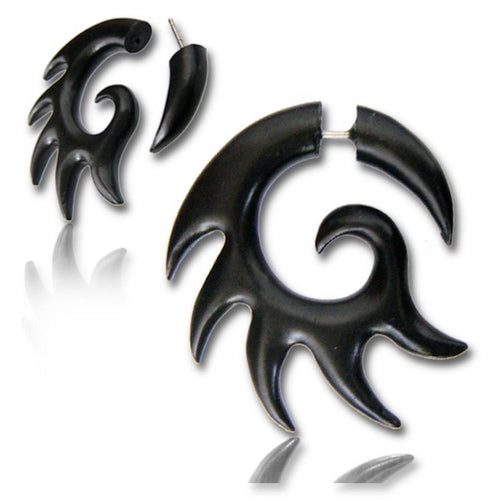 Narra Holz Tribal Fake Piercing Spirale Zacken Expander schwarz Organic Edelstahl 1 mm Ohrstecker - chic - net.de