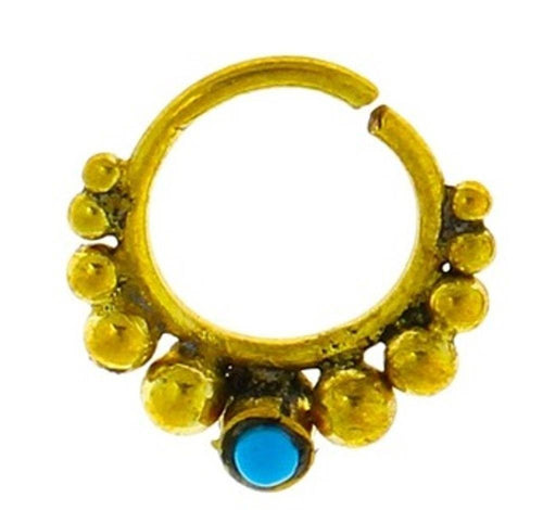 Nasenringe Türkis Punkte Messing Tribal antik golden nickelfrei Septum Piercing Nase Brass - chic - net.de