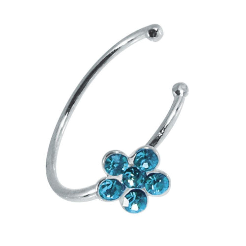 Nostril Piercing Nasenring 925 Sterling Silber Kristall Blume blau Glitzer Kugelenden - chic - net.de