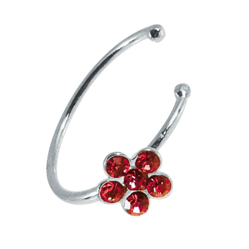 Nostril Piercing Nasenring 925 Sterling Silber Kristall Blume rot Glitzer Kugelenden - chic - net.de