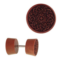 Load image into Gallery viewer, Fake Holz Plug Piercing Edelstahl Gravur teils golden verschiedene Motive
