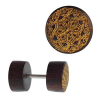 Load image into Gallery viewer, Fake Holz Plug Piercing Edelstahl Gravur teils golden verschiedene Motive

