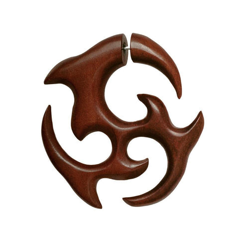 Fake Piercing Sawoholz Edelstahl handgeschnitzt groß braun rotbraun Dehner