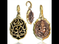 Cargar imagen en el visor de la galería, Ohrgewichte Piercing Ganesha Om Brass antik golden Kupfer Inlay rotgolden 20 g - chic - net.de

