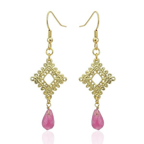 Ohrringe 18 karat vergoldet Raute Muster Tropfen Stein rosa facettiert nickelfrei - chic - net.de