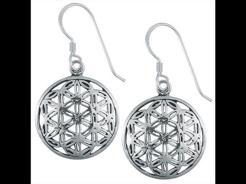 Ohrringe 24 mm versilbert Blume des Lebens Messing Silber glänzend rund Damen - chic - net.de