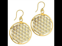 Load image into Gallery viewer, Ohrringe 29 mm Blume des Lebens Messing antik golden Tribal Ohrhänger flower of life - chic - net.de
