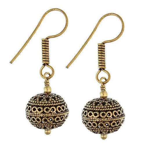 Ohrringe acht hohl Kugel Dreiecke Seil Messing antik golden Ohrhänger nickelfrei dunkel Tribal Brass - chic - net.de