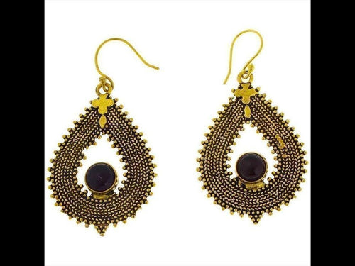 Ohrringe Amethyst lila Zopf Tropfen Punkte Kreuz Messing antik golden Ohrhänger nickelfrei Tribal - chic - net.de