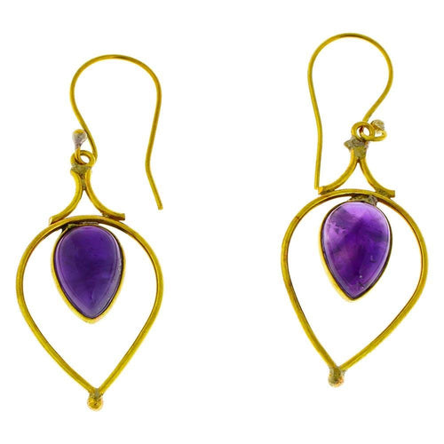 Ohrringe Amethyst Tropfen umgedreht Bögen Messing antik golden Damen Ohrhänger nickelfrei Tribal - chic - net.de