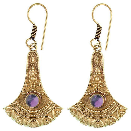 Ohrringe Axt Punkte verziert Amethyst Messing antik golden nickelfrei Ohrhänger Tribal Brass - chic - net.de