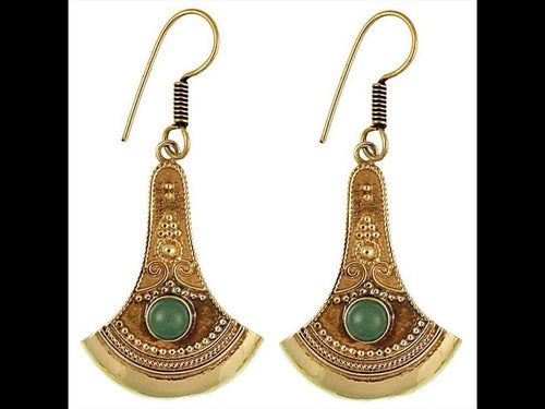 Ohrringe Axt Punkte verziert Jade Messing antik golden nickelfrei Ohrhänger Tribal Brass - chic - net.de