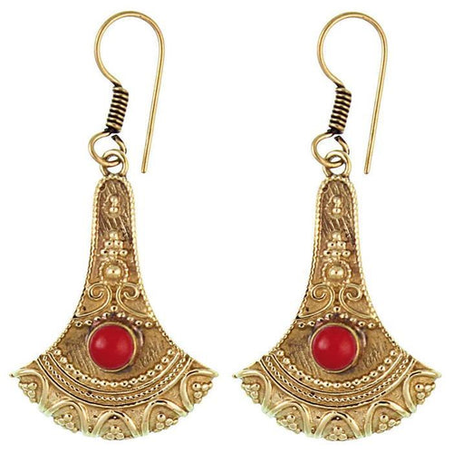 Ohrringe Axt Punkte verziert Jaspis Messing antik golden nickelfrei Ohrhänger Tribal Brass - chic - net.de