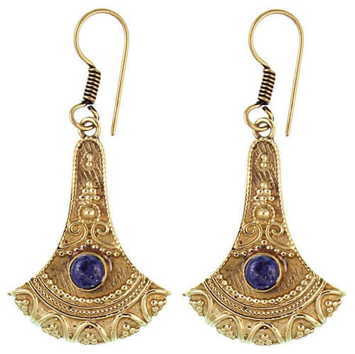 Ohrringe Axt Punkte verziert Lapis Messing antik golden nickelfrei Ohrhänger Tribal Brass - chic - net.de