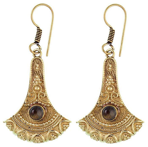 Ohrringe Axt Punkte verziert Tigerauge Messing antik golden nickelfrei Ohrhänger Tribal Brass - chic - net.de