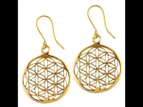 Ohrringe Blume des Lebens Messing antik golden Tribal Ohrhänger nickelfrei Schmuck flower of life - chic - net.de