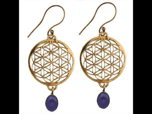 Ohrringe Blume des Lebens rund Lapis blau Stein Messing antik golden nickelfrei Tribal Brass - chic - net.de