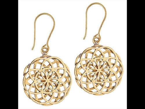 Ohrringe Blume des Lebens wellig Messing antik golden doppelt Tribal Ohrhänger nickelfrei Brass - chic - net.de