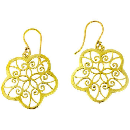 Ohrringe Blume gewölbt Spiralen Messing antik golden nickelfrei Tribal Brass Ohrhänger glänzend - chic - net.de