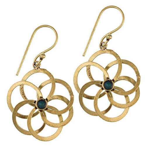 Ohrringe Blume glänzend spiralig Amazonit blau grün Messing antik golden Tribal Ohrhänger nickelfrei - chic - net.de