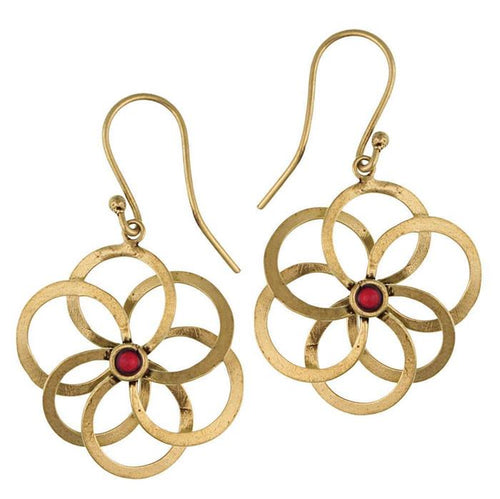Ohrringe Blume glänzend spiralig Jaspis rot Messing antik golden Tribal Ohrhänger nickelfrei - chic - net.de