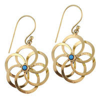 Cargar imagen en el visor de la galería, Ohrringe Blume glänzend spiralig Türkis blau Messing antik golden Tribal Ohrhänger - chic - net.de
