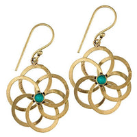 Cargar imagen en el visor de la galería, Ohrringe Blume glänzend spiralig Türkis Messing antik golden Tribal Ohrhänger nickelfrei - chic - net.de
