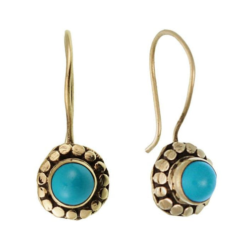 Ohrringe Blume Kreise 10 mm Türkis Messing Brass antik golden Tribal Ohrhänger nickelfrei Piercing - chic - net.de