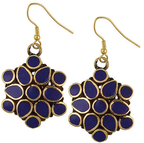Ohrringe Blume Kreise Tropfen Lapis Messing antik golden nickelfrei Tribal Ohrhänger - chic - net.de