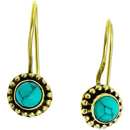 Ohrringe Blume Perlen 10 mm Türkis Messing Brass antik golden Tribal Ohrhänger nickelfrei - chic - net.de