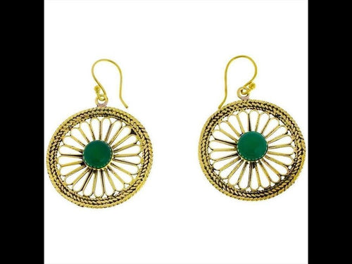 Ohrringe Blume Zopf Jade Messing antik golden Tropfen Ohrhänger nickelfrei Tribal Brass Schmuck - chic - net.de