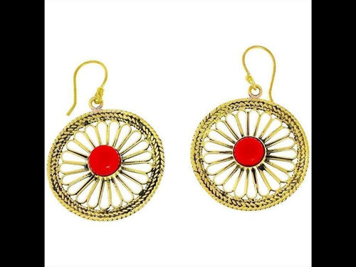 Ohrringe Blume Zopf Jaspis Messing antik golden Tropfen Ohrhänger Tribal nickelfrei Brass Schmuck - chic - net.de