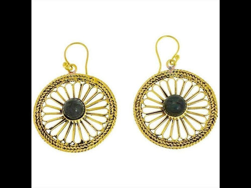 Ohrringe Blume Zopf Labradorit Messing antik golden Tropfen Ohrhänger nickelfrei Tribal Brass Bronze - chic - net.de