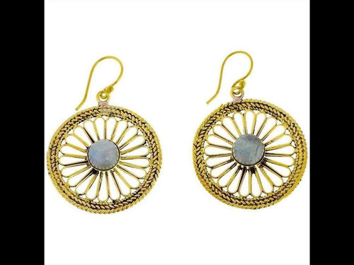 Ohrringe Blume Zopf Mondstein Messing Brass antik golden Tropfen Ohrhänger nickelfrei Tribal Schmuck - chic - net.de