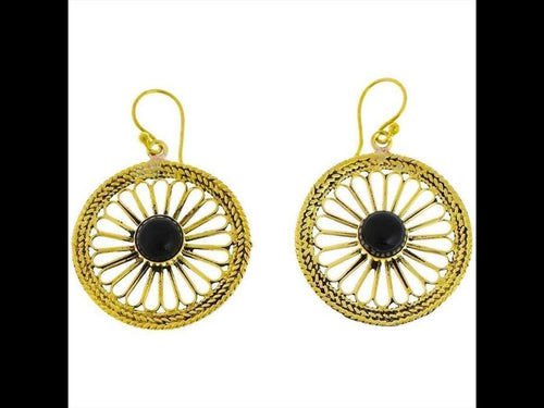 Ohrringe Blume Zopf Onyx Messing Tribal antik golden Tropfen Ohrhänger nickelfrei Schmuck Brass - chic - net.de