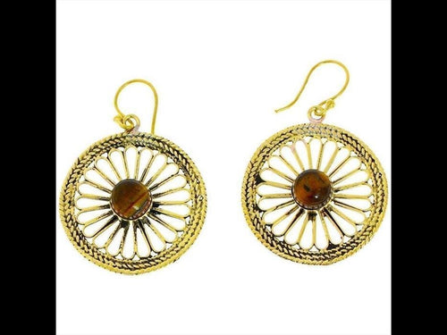 Ohrringe Blume Zopf Tigerauge Messing Brass antik golden Tropfen Ohrhänger nickelfrei Tribal Schmuck - chic - net.de