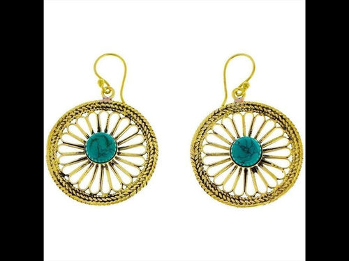 Ohrringe Blume Zopf Türkis Messing antik golden Tropfen Ohrhänger nickelfrei Tribal Brass Schmuck - chic - net.de