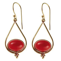 Load image into Gallery viewer, Ohrringe Chalzedon rot oval Tropfen Dreieck Punkte Messing antik golden Ohrhänger - chic - net.de
