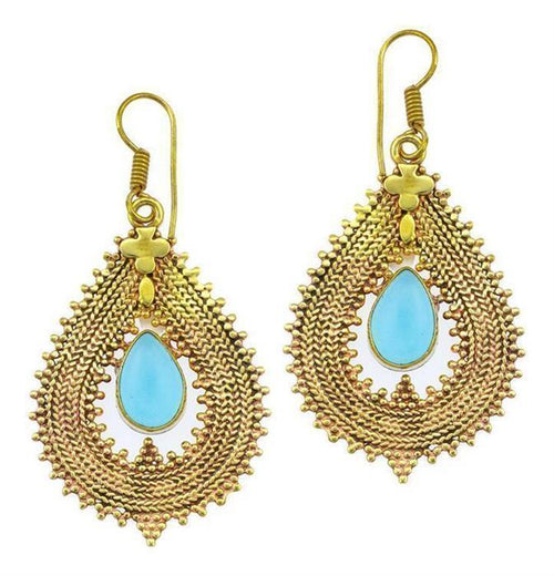 Ohrringe Chalzedon Tropfen Zopf Spitzen Kreuz Messing antik gold nickelfrei Tribal Brass Ohrhänger - chic - net.de